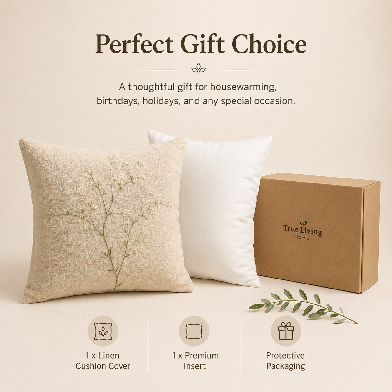 Linen Cushion – Embroidered Natural Linen Pillow For Elegant Living