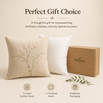 Linen Cushion – Embroidered Natural Linen Pillow For Elegant Living