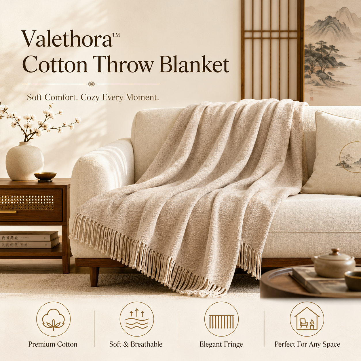 Cotton Throw Blanket – Soft Luxury Blanket For Cozy Home Moments