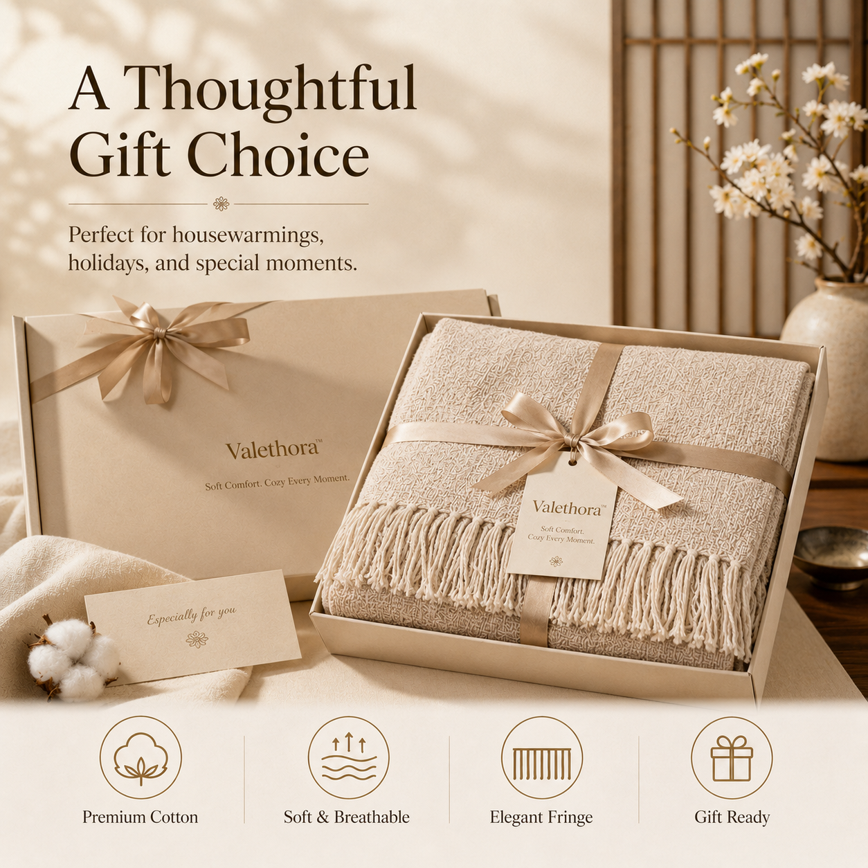 Cotton Throw Blanket – Soft Luxury Blanket For Cozy Home Moments