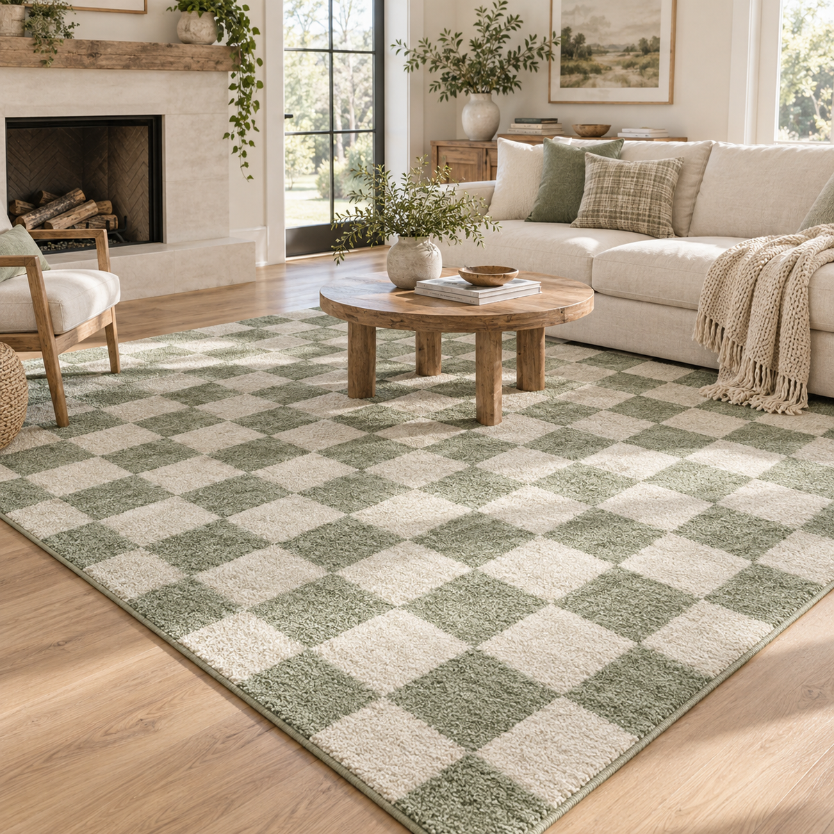 Sage Checkerboard Area Rug