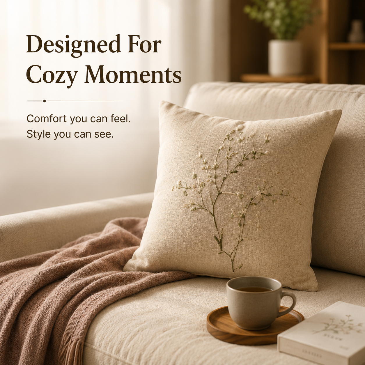 Linen Cushion – Embroidered Natural Linen Pillow For Elegant Living