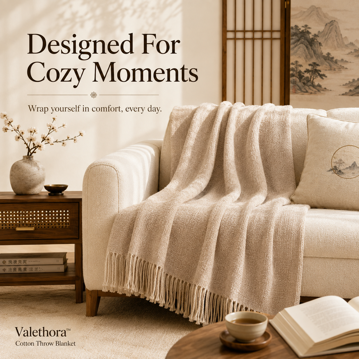 Cotton Throw Blanket – Soft Luxury Blanket For Cozy Home Moments
